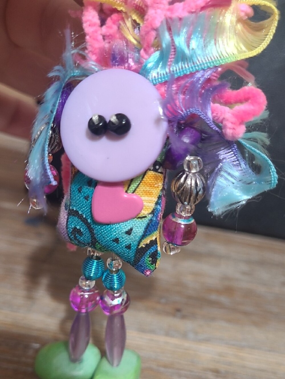 Colorful Handmade Beaded Doll Pin - Picture 4 of 5